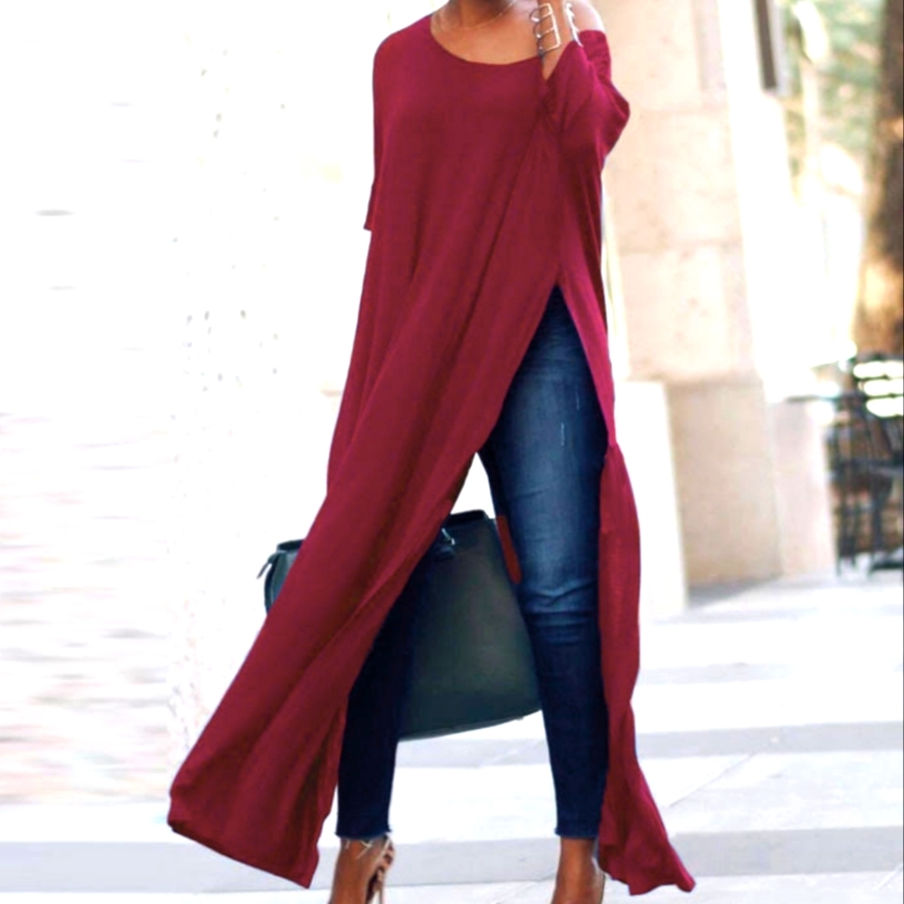 Loveriche long sleeve burgundy colored top with side splits women size large